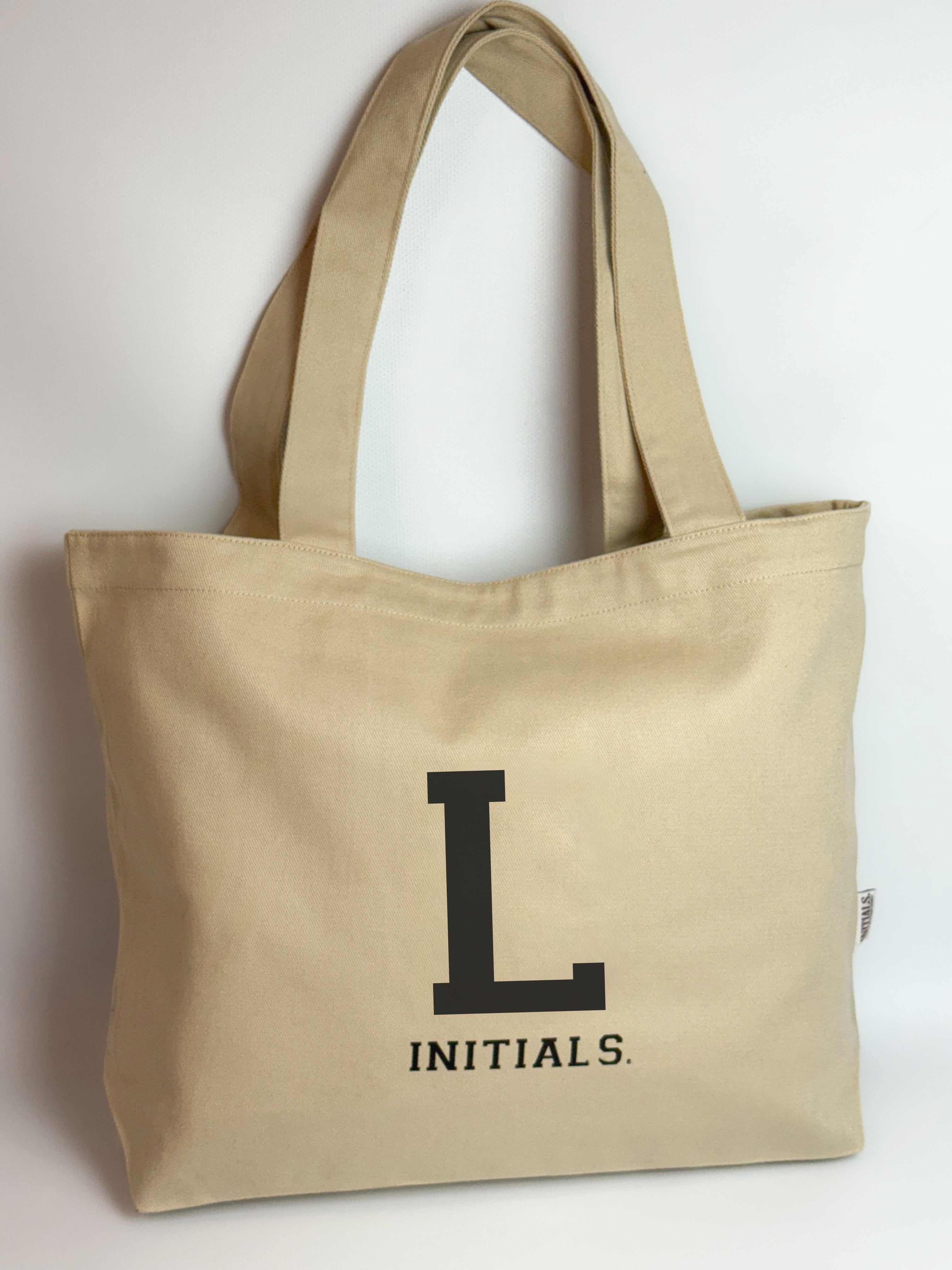Initials Beige Tote Bag