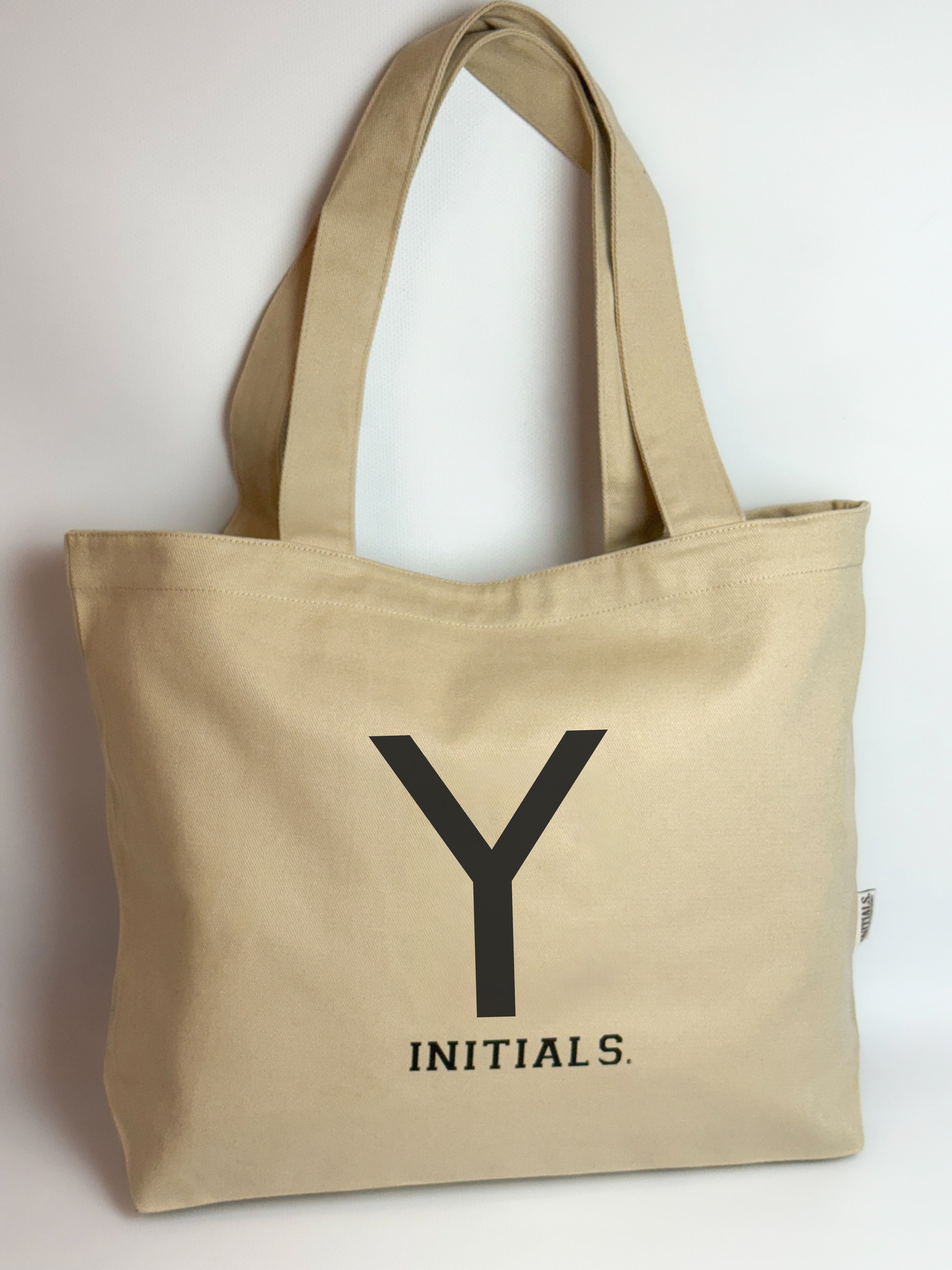 Initials Beige Tote Bag