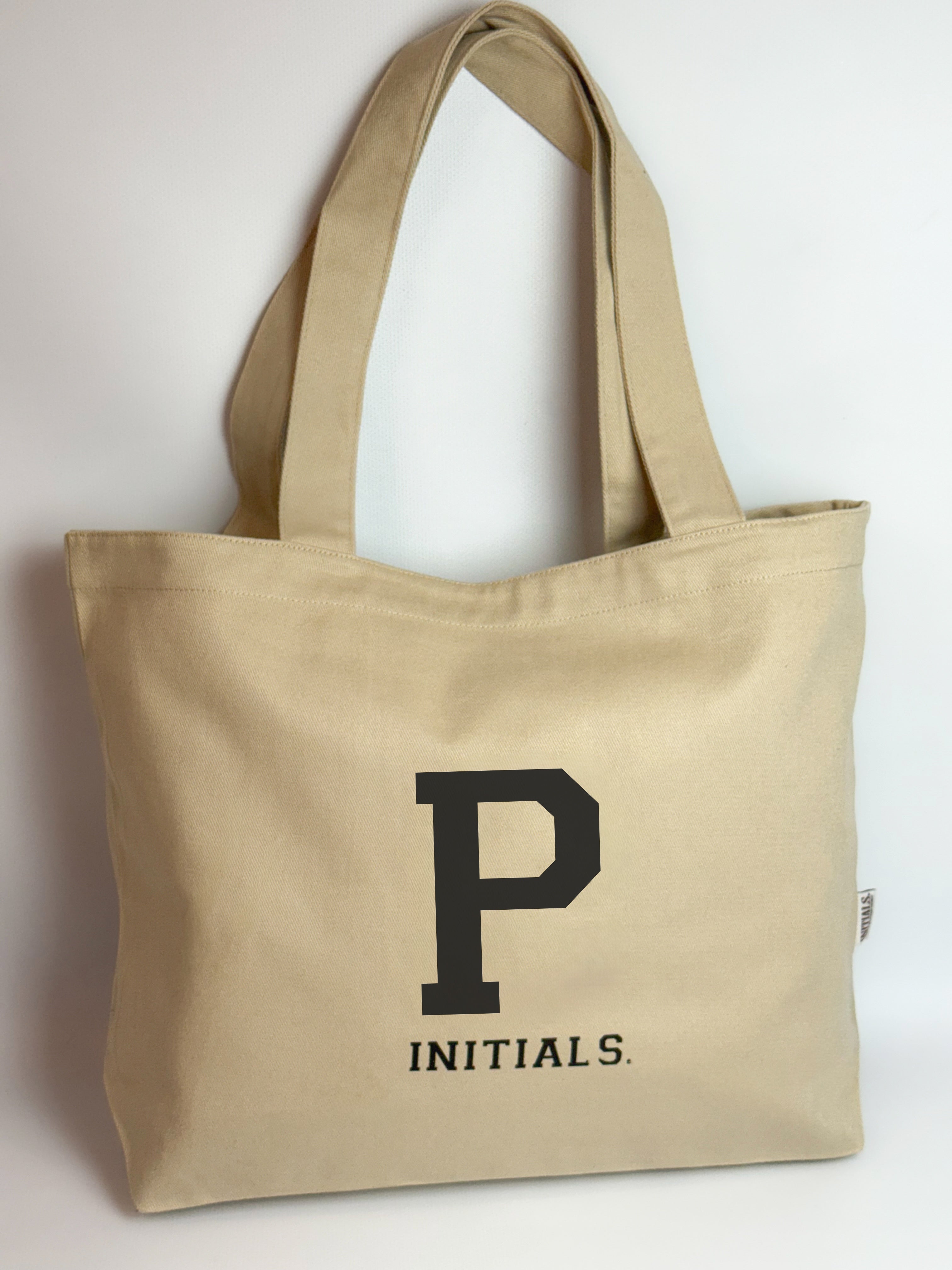 Initials Beige Tote Bag