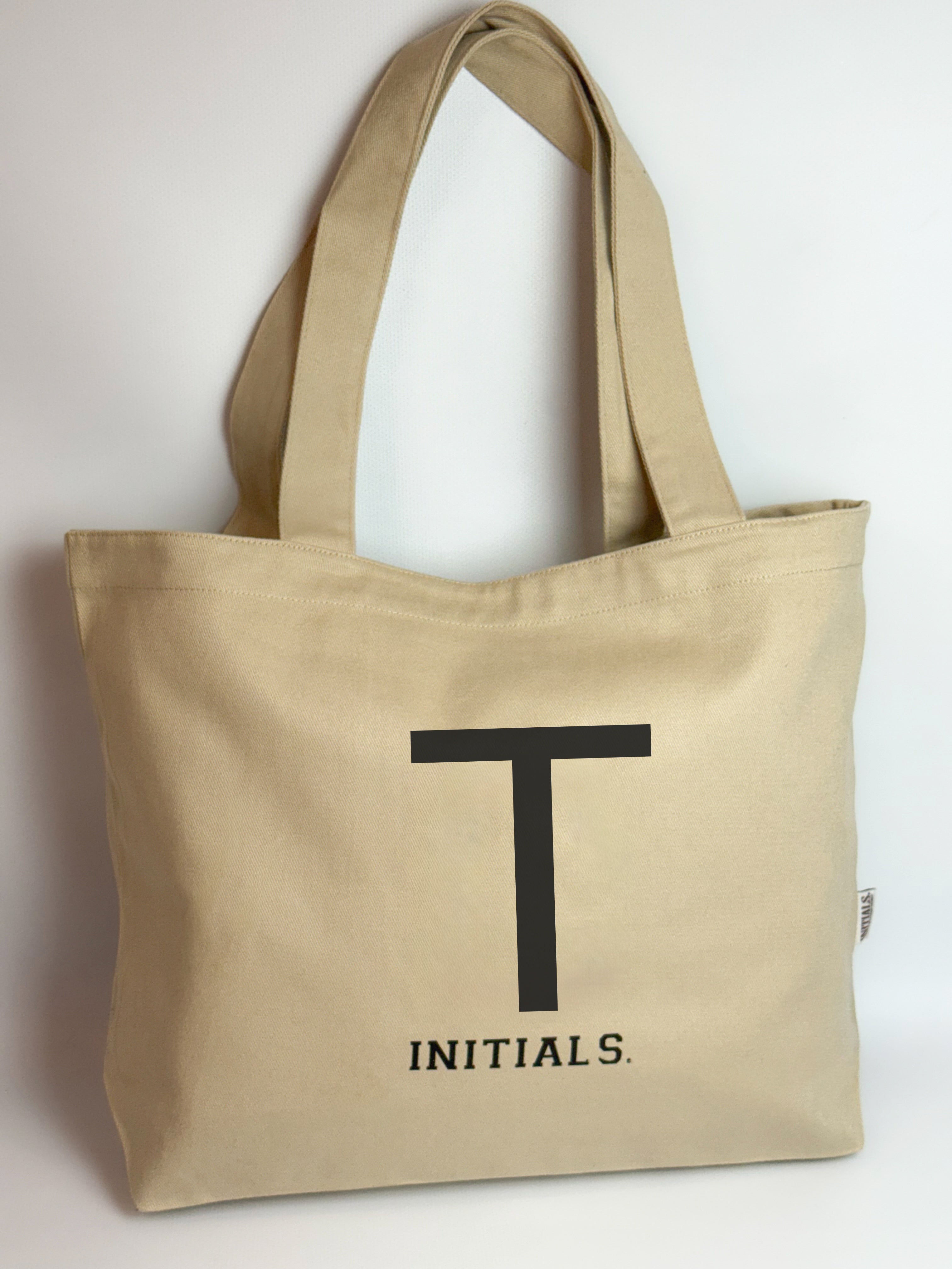 Initials Beige Tote Bag