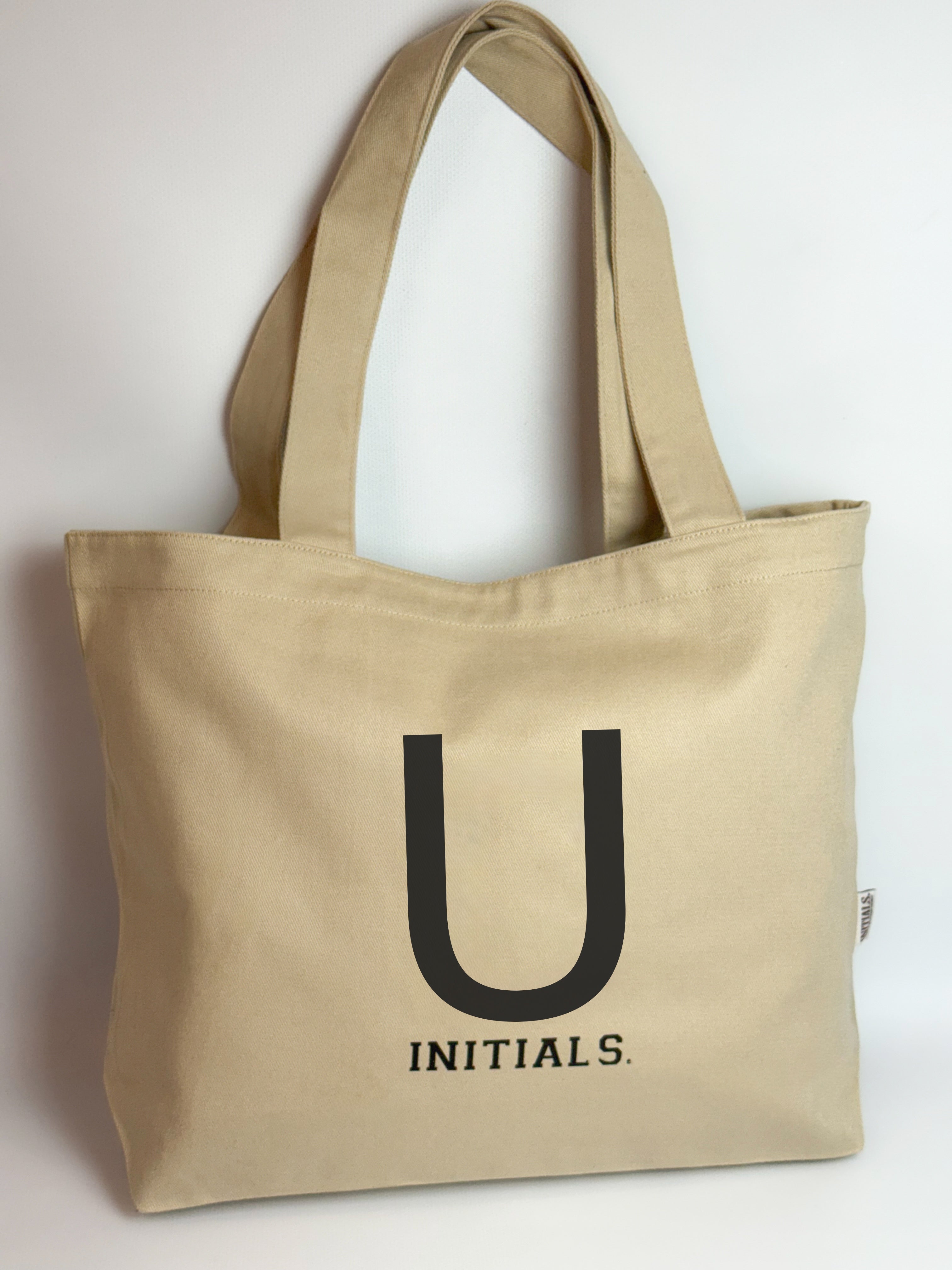 Initials Beige Tote Bag