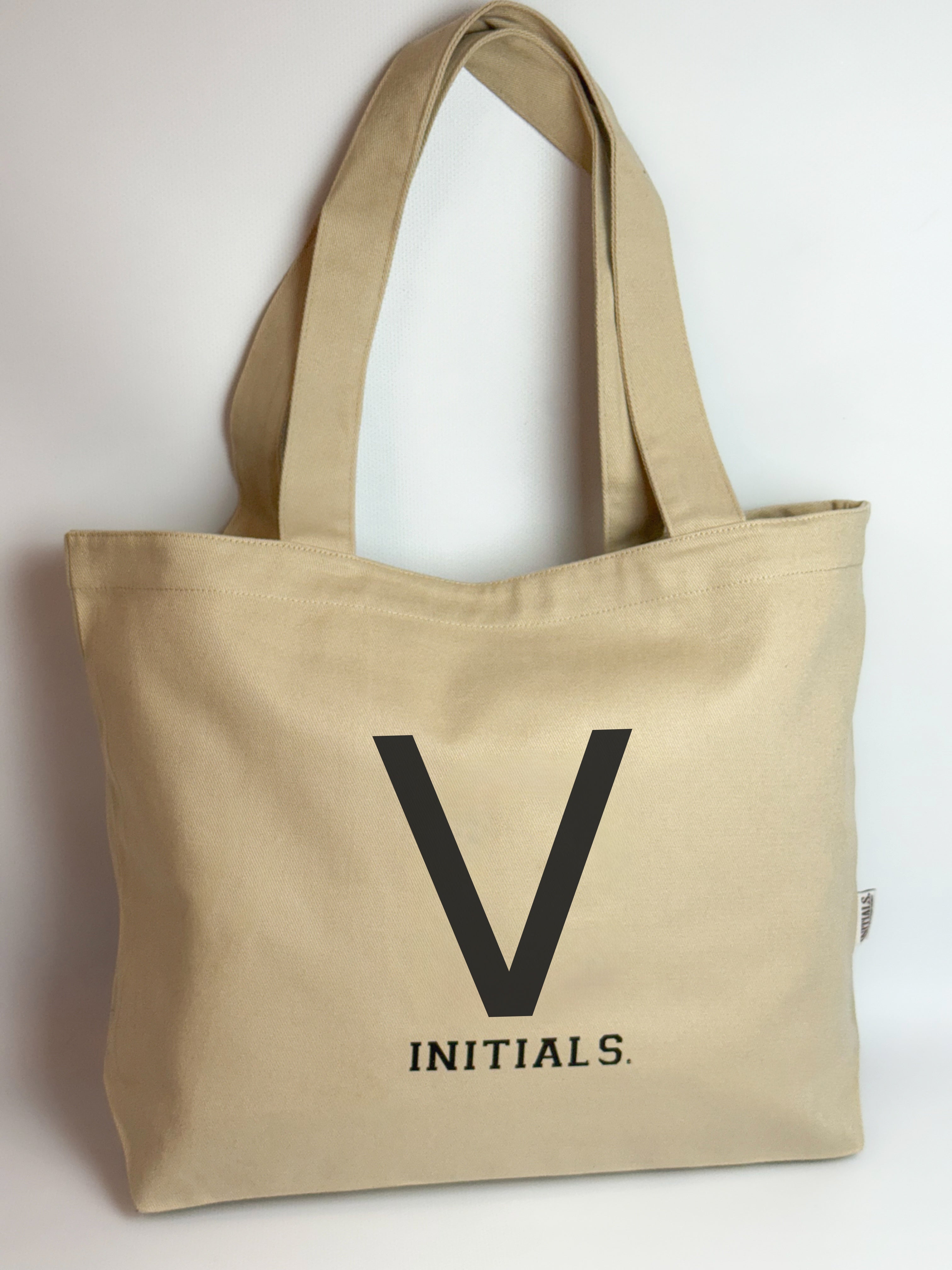 Initials Beige Tote Bag