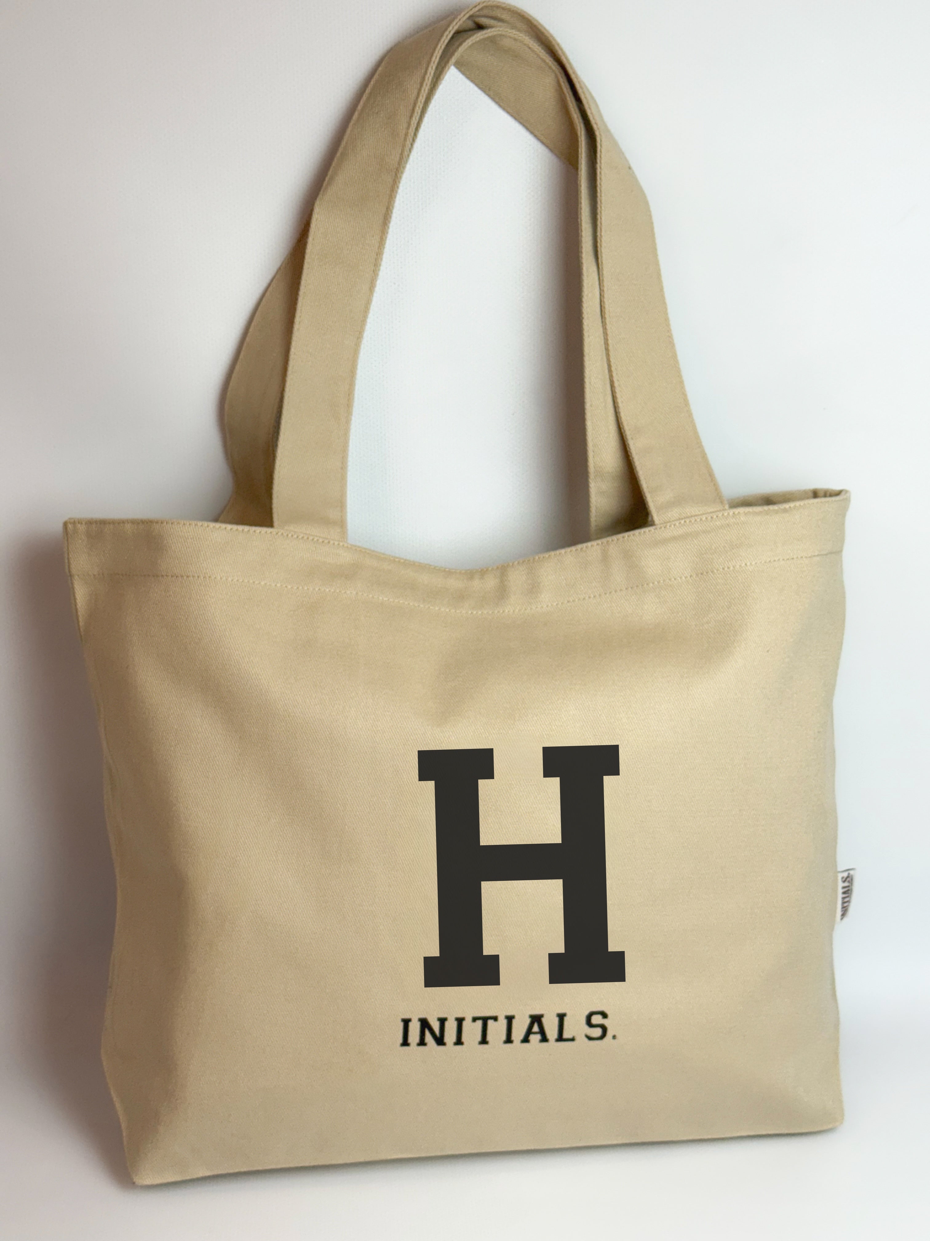 Initials Beige Tote Bag